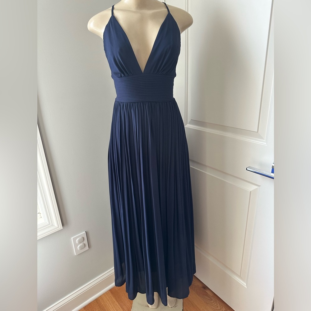 Lulu's Blue Pleated Maxi Gown for Weddings